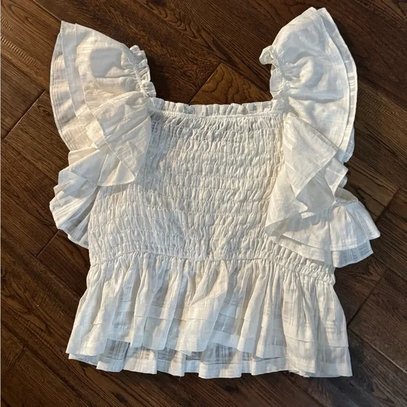 Banana Republic White Smocked Ruffle Peplum Top - Picture 3 of 7